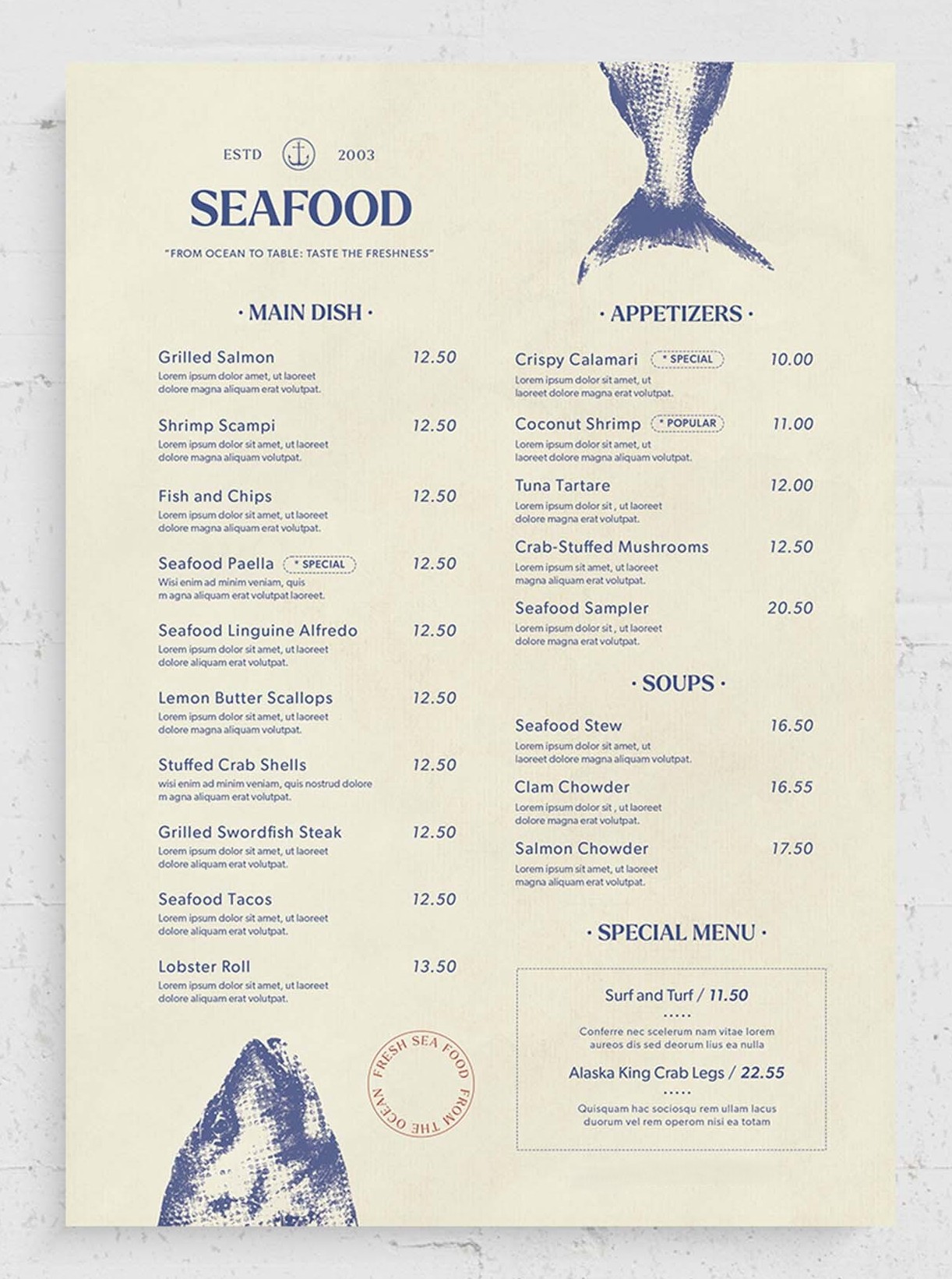 Creative Fella seafood menu design